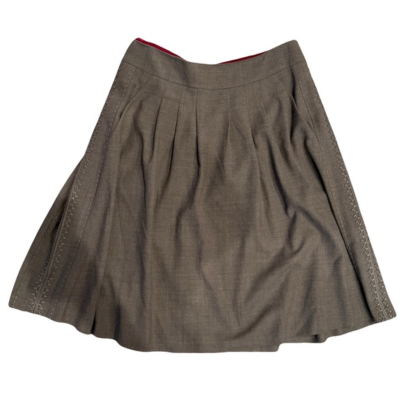 Elie Tahari Pleated Embroidered Wool A Line Skirt Size 10 Light Brown - Picture 1 of 8